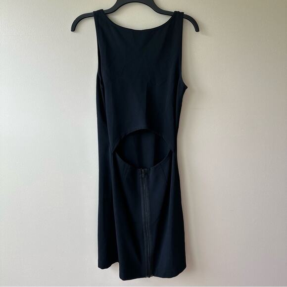 Theory Sheath Dress Bodycon Sleeveless Knit Open Back Black Womens 8 Event Party - Picture 3 of 11